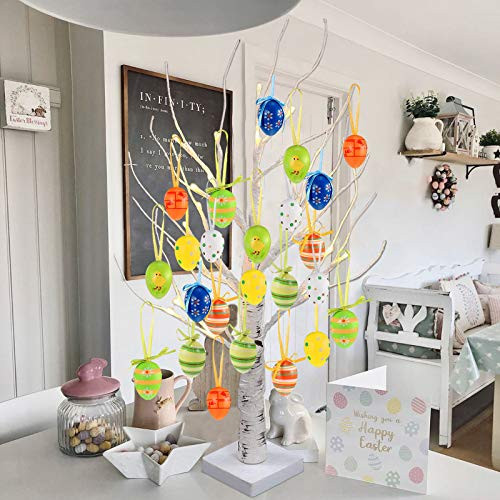 Easter Tree Easter Tree Light LED Birch Tree with 24 Easter Egg Ornaments Battery and USB Powered Easter Party Decoration -60cm-2ft-