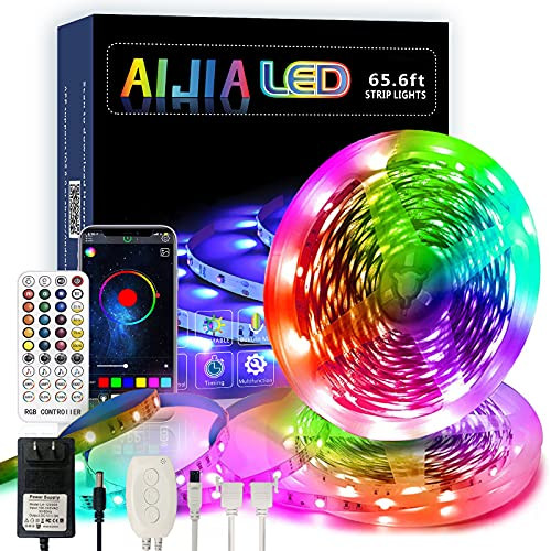 Smart Led Strip Lights 65.6ft Light Strips Music Sync Color Changing RGB Led Strip Bluetooth App Control LED Tape Lights with IR Remote 5050 SMD RGB Rope for Bedroom Home Living Room Decoration Smart Led Strip Lights 65.6ft Light Strips Music Sync Color Changing RGB Led Strip Bluetooth App Control LED Tape Lights with IR Remote 5050 SMD RGB Rope for Bedroom Home Living Room Decoration