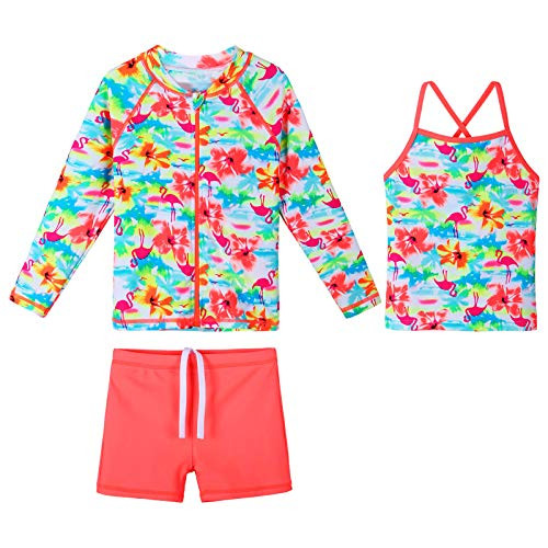 Girls Long Sleeve Swimsuits Rashguard 3 Pcs Sun Protective UV 50 plus Zipper Swimwear S365_OrangeFlower_128-134 Orange Flower Girls Long Sleeve Swimsuits Rashguard 3 Pcs Sun Protective UV 50 plus Zipper Swimwear S365_OrangeFlower_128-134 Orange Flower