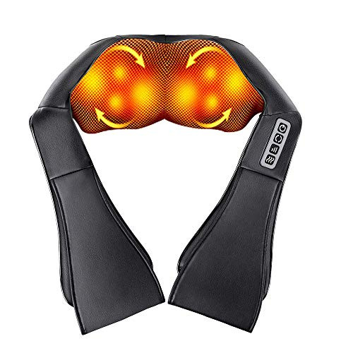 Neck Back and Shoulder Massager Electric Shiatsu Massager with Heating Deep Tissue 3D Kneading Pressure Massager for Neck Back Shoulder Foot Legs Waist and Body Muscle Pain Relief -Black-