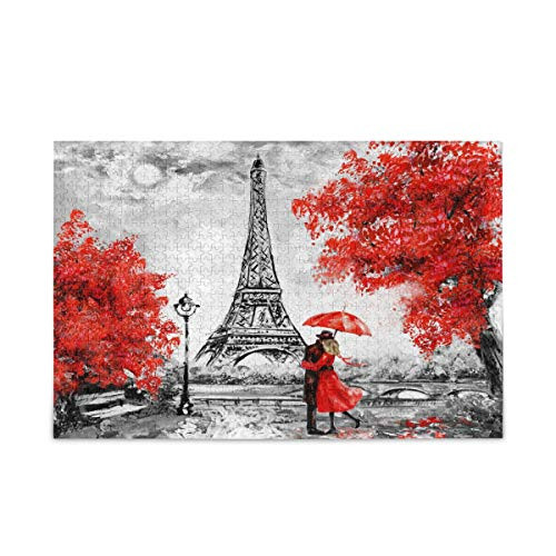 Vdsrup Paris France Eiffel Tower Jigsaw Puzzles Eiffel Tower Red Leaves Autumn Puzzle for Adults Kids 500 Piece Educational Intellectual Decompressing Family Game Gift Home Wall Decor