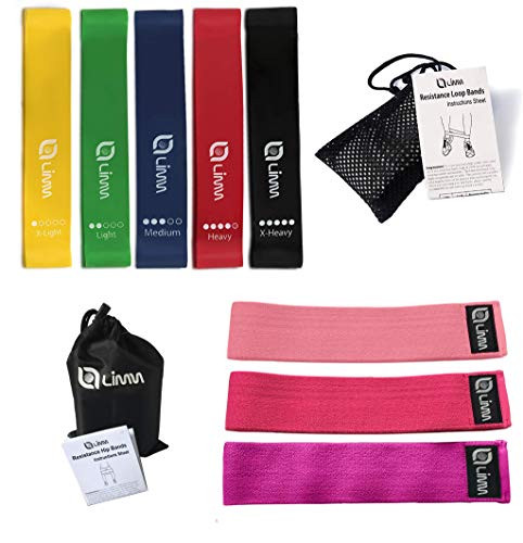 Limm Booty Resistance Bands for Working Out - Bundle of Limm Resistance Bands Exercise Loops -Set of 5 12-inch Workout Bands- and Limm Booty Bands -Set of 3 Cotton-Cloth Fabric Bands-