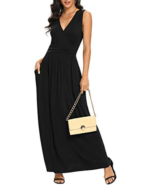 LILBETTER Women Sleeveless Deep V Neck Loose Plain Long Maxi Casual Dress-BlackX-Large- LILBETTER Women Sleeveless Deep V Neck Loose Plain Long Maxi Casual Dress-BlackX-Large-