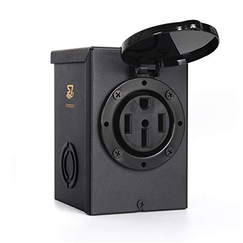 S7 50 Amp 125-250 Volt RV Power Outlet Box Enclosed Lockable Weatherproof Outdoor Electrical NEMA 14-50R Receptacle Panel for RV Camper Travel Trailer Motorhome Electric Car Generator
