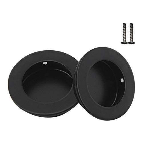 KNOBWELL 10 Pack Black Flush Pull Sliding Closet Door Finger Pull Recessed Kitchen Cabinet Handles Pulls 2" Diameter Round Flush Pull Handle for Sliding Doors Cabinets Closet and Drawers