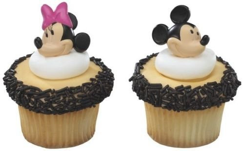 CakeDrake Mickey  plus Minnie Mouse Faces Heads 12 Party Cupcake Cake Pop Rings Favors Toppers