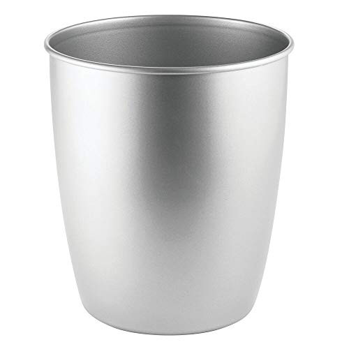 mDesign Round Metal Small Trash Can Wastebasket, Garbage Container Bin for Bathrooms, Powder Rooms, Kitchens, Home Offices - Durable Steel - Chrome