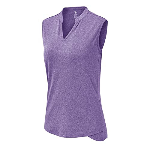 BASUDAM Women's Golf Polo Shirts V-Neck Sleeveless Collarless Tennis Athletic Shirts Quick Dry Purple M