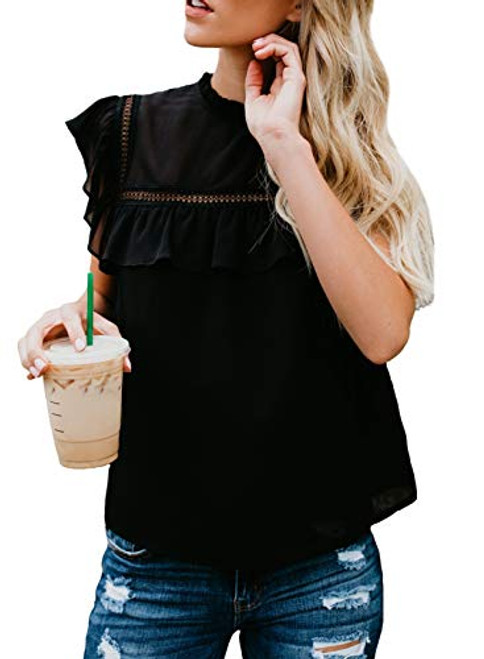Diukia Womens Summer Plus Size Loose Solid Color Lace Crochet Hollow Chiffon Tank Blouses Cute Ruffle Cap Sleeve Tank Tops Fashion High Neck Flowy Sleeveless Blouse Shirts Black 2XL Diukia Womens Summer Plus Size Loose Solid Color Lace Crochet Hollow Chiffon Tank Blouses Cute Ruffle Cap Sleeve Tank Tops Fashion High Neck Flowy Sleeveless Blouse Shirts Black 2XL