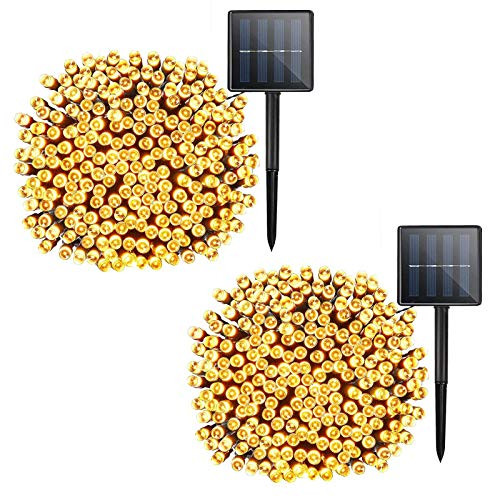 Solar Christmas Decorations String Lights - 2 Pack 72ft 200 LED 8 Modes Outdoor Fairy String Lights Waterproof Solar Powered Lights for Garden Patio Holiday Christmas Tree Decorations Warm White