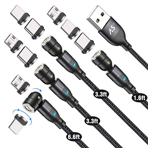 360° and 180°Rotation Magnetic Charging Cable-Black1.6ft plus3.3ft plus3.3ft plus6.6ft- A.S 3 in 1 Fast Charging and Data Sync Magnetic Cable Magnetic Phone Charger Cable Compatible with Mirco USB Type C 360° and 180°Rotation Magnetic Charging Cable-Black1.6ft plus3.3ft plus3.3ft plus6.6ft- A.S 3 in 1 Fast Charging and Data Sync Magnetic Cable Magnetic Phone Charger Cable Compatible with Mirco USB Type C