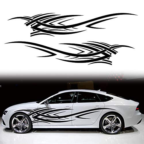 Leasinder 2Pcs 94.4'' Universal Flame Graphics Car Auto Body Side Sticker Flame Racing Sports Self-Adhesive Side Strip Decal Decoration Accessories for Jeep Truck SUV Off-Road Vehicles -Style2 Black-