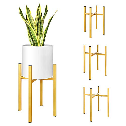 Magicfly Metal Adjustable Plant Stand Expandable Height and Width Mid Century Modern Planter Holder Fits 8 10 12 14 Inch Plant Pot Indoor Outdoor -Plant and Pot NOT Included- Gold