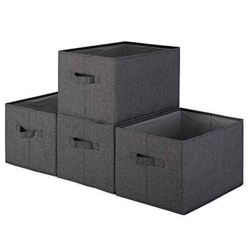 Pomatree Storage Baskets - 4 Pack - Sturdy Large Fabric Bins - Foldable Organizing Basket Bin for Home Nursery Closet  and  Shelves Organization - Storage Basket Cube Shelf Organizer -Black-