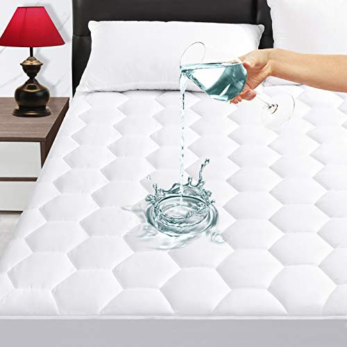 Twin Quilted Waterproof Mattress Pad Cover Soft Breathable Mattress Pad Cover Waterproof Mattress Protector Stretches up to 16 Deep Pocket-Hollow Alternative Filling-Cooling Mattress Topper