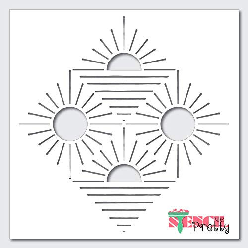 Oceanside Coastal Sun Rays Stencil Best Vinyl Large Stencils for Painting on Wood Canvas Wall etc.-XL -19" x 19.5"-- Ultra Thick Exhibit Grade White Color Material