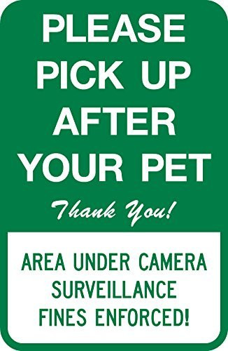 Aluminum Sign Legend Pick After Pet Under Surveillance Fines EnforcedFunny Decorative Yard Signs for Outdoors Home Metal Wall Sign Reflective Safety Sign 18 x 12 inch