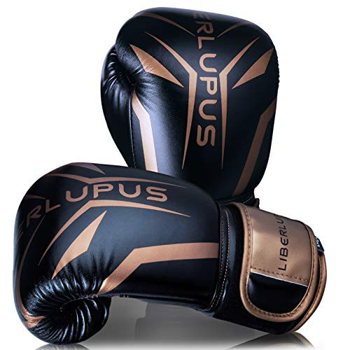 Liberlupus Cool Style Boxing Gloves for Men  and  Women Boxing Training Gloves Kickboxing Gloves Sparring Gloves Heavy Bag Gloves for Boxing Kickboxing Muay Thai MMA-Black  and  Golden 16 oz-