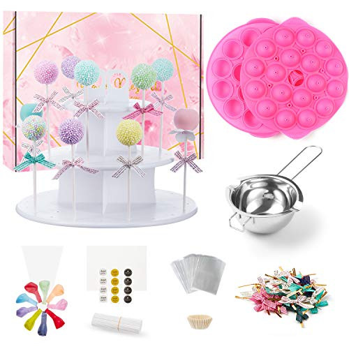 Cake Pop Maker Kit Cake Pop Maker with 529 PCS including Cake Pop Sticks and Cake Pop Holder Best Cake Pop Mold for Family to Have Fun-Pink
