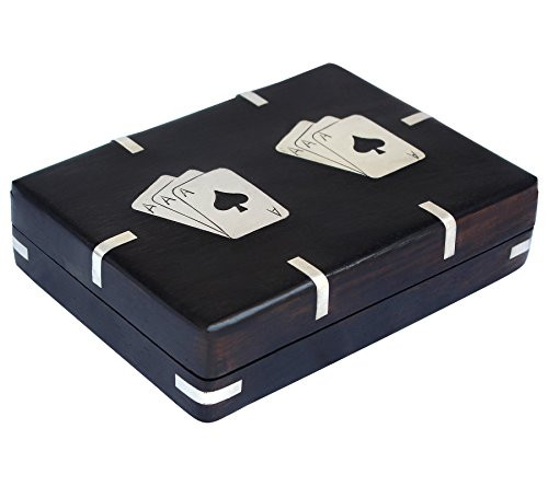 Double Playing Card Box Handcrafted Wooden Black Case - Wooden Playing Card Holder | Rack | Organizer