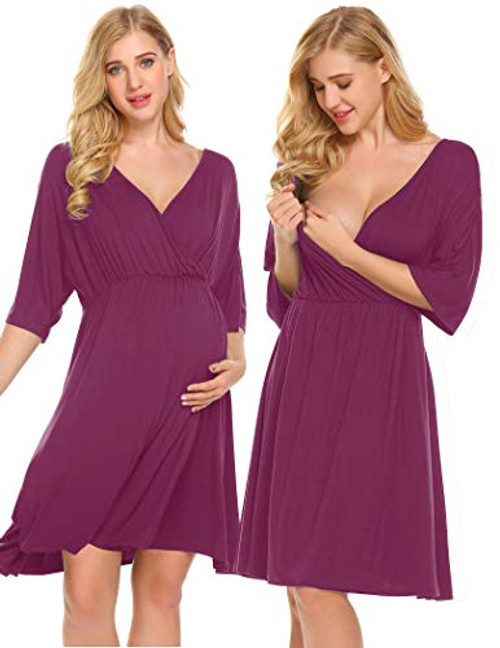 Ekouaer Women's Maternity Dress Short Sleeve Nursing Nightgown for Breastfeeding Sleepwear S-XXL Purple Ekouaer Women's Maternity Dress Short Sleeve Nursing Nightgown for Breastfeeding Sleepwear S-XXL Purple