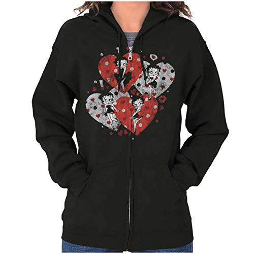 Betty Boop Love Hearts and Kisses Zip Hoodie Sweatshirt Women Black