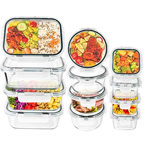 Glass Food Storage Containers with Lids - 24 Piece Airtight Glass Meal Prep Containers Stackable and Leak-proof BPA-Free Dishwasher-Microwave-Freezer Safe Glass Food Storage Containers with Lids - 24 Piece Airtight Glass Meal Prep Containers Stackable and Leak-proof BPA-Free Dishwasher-Microwave-Freezer Safe