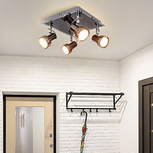 Flush Mount Industrial Track Lighting Fixture Depuley 4-Light Square Ceiling Spot Lights Modern Directional LED Ceiling Light for Kitchen Bedroom Living Room Warm Light 3W Bulbs Incl.