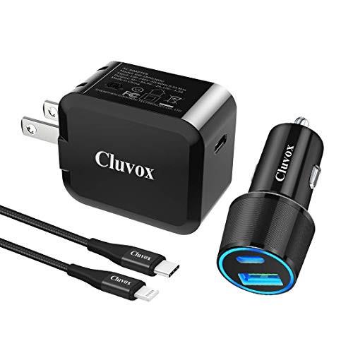 Cluvox 20W USB C Charger Kit Compatible for iPhone 12-11-Pro-Max-XS Max-XR-X-8-Plus-iPad-Mini-Air-SE 2020 Fast Car Charger and  PD Phone Charger with Foldable Plug and  a 3.3ft MFi Certified Nylon Cords