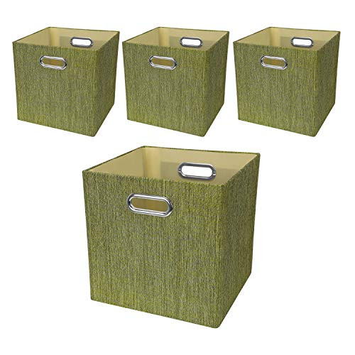 Foldable Storage Bins 11×11×11 Storage Cubes Basket Containers for Shelf Cabinet Bookcase BoxesThick Fabric Drawers- Set of 4 Yellow-Brown Mixed