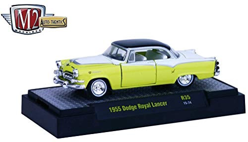 M2 Machines 1955 Dodge Royal Lancer (Fantasy Yellow / Sapphire White / Jewell Black) Auto-Thentics Release 35 - 2016 Castline Premium Edition 1:64 Scale Die-Cast Vehicle (R35 15-74)