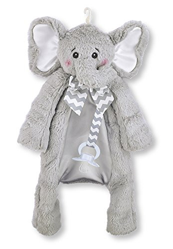 Bearington Baby Lil Spout Pacifier Pet, Gray Elephant Plush Stuffed Animal Lovie and Paci Holder, 15"