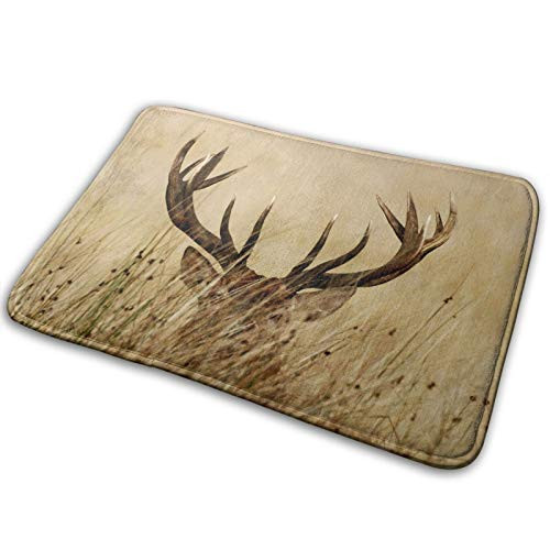 Antler Bath Mat Whitetail Deer Fawn in Wilderness Stag in Countryside Theme Black and White Plush Bathroom Decor Mat with Non Slip Backing Carpet 23.6x15.8inch