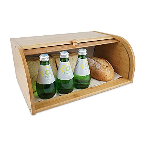 HOSEN Bamboo Bread Box and Large Roll Top Bread Storage Bin?Fully Assembled 15.7x10.6x6.7