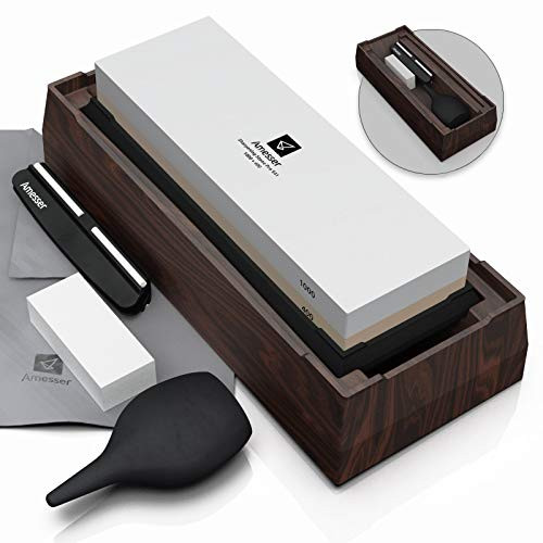 Amesser Premium Whetstone Knife Sharpening Stone 2 Side Grit 400-1000 Waterstone- Whetstone Knife Sharpener- Professional Kitchen Stone Kit- Best Sharping Knives- NonSlip Bamboo Base and Angle Guide Amesser Premium Whetstone Knife Sharpening Stone 2 Side Grit 400-1000 Waterstone- Whetstone Knife Sharpener- Professional Kitchen Stone Kit- Best Sharping Knives- NonSlip Bamboo Base and Angle Guide