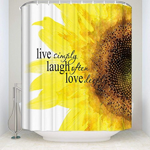 DaringOne 72x78 inch fabric shower curtain,Live Simply Laugh Often Love Deeply - Sunflower Mildew-resistant Bathroom Decor Sets with Hooks