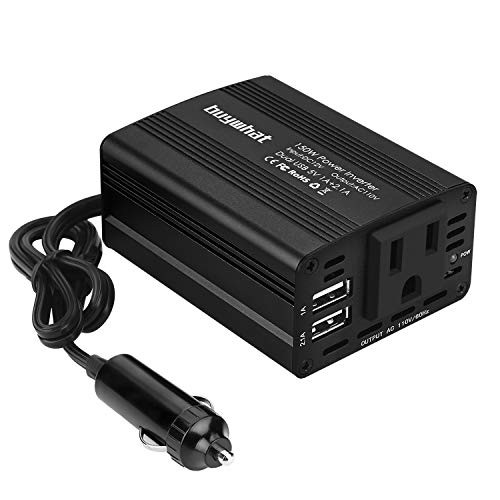 Buywhat 150W Car Power Inverter DC 12V to 110V AC Converter with 3.1A Dual USB Car Charger Adapter Black