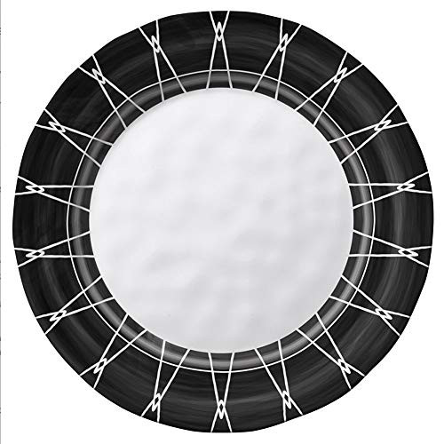 Merritt - Melamine Round Dinner Plate - Black  and  White - Dark Rim - 11"