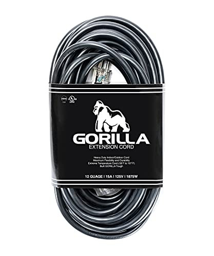 GORILLA Extension Cord - Heavy Duty Outdoor - Indoor Premium Power Cord - Built for Extreme Weather  and  Demanding Conditions - Made GORILLA Tough Guaranteed -25FT - 12 Gauge-