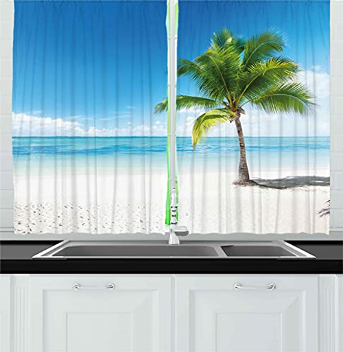 Ambesonne Landscape Kitchen Curtains Caribbean Maldives Beach Island Sea Ocean Palm Trees Art Print Window Drapes 2 Panel Set for Kitchen Cafe Decor 55" X 39" Sky Blue Ambesonne Landscape Kitchen Curtains Caribbean Maldives Beach Island Sea Ocean Palm Trees Art Print Window Drapes 2 Panel Set for Kitchen Cafe Decor 55" X 39" Sky Blue