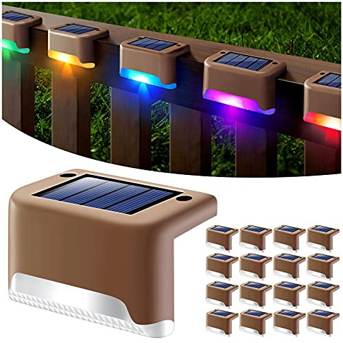 DenicMic Solar Deck Lights Outdoor 16 Pack Solar Step Lights Waterproof Led Solar Lights for Outdoor Decks RailingStairs Step Fence Yard and Patio-Color Changing-