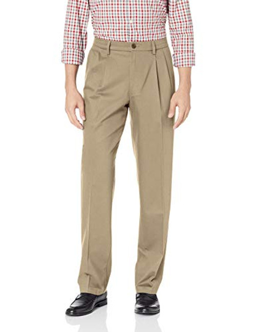 DOCKERS Men's Classic Fit Signature Khaki Lux Cotton Stretch Pants-Pleated -Regular and Big  and  Tall- Timber Wolf 34W x 36L