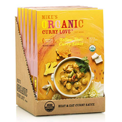 MIKE'S ORGANIC CURRY LOVE Yellow Thai Curry Sauce ORGANIC. VEGAN. DAIRY FREE. FOR A QUICK AND EASY MEAL. - case of 6 x 8.8 oz pouches