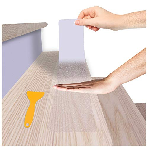 Clear Non-Slip Stair Treads Tape -15 Pack- - 4" x 24" Pre Cut Anti-Slip Stair Treads for Wooden Stairs Indoor Safety Stair Grips with Seamless Installation Tool
