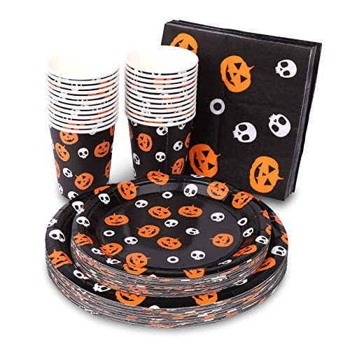 Halloween Disposable Dinnerware Set -Serves 24- Halloween Party Supplies with 48 Paper Plates 24 Cups and 24 Napkins Pumpkin Jack-O-Lantern Tableware for Spooky Themed Party Halloween Disposable Dinnerware Set -Serves 24- Halloween Party Supplies with 48 Paper Plates 24 Cups and 24 Napkins Pumpkin Jack-O-Lantern Tableware for Spooky Themed Party