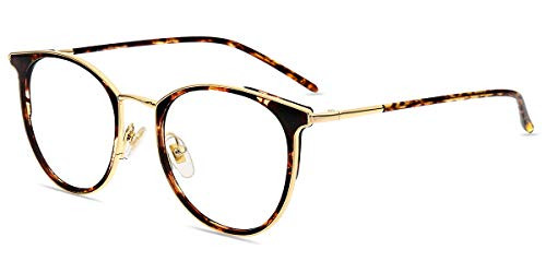 Firmoo Blue Light Blocking Glasses Anti Eyestrain UV400 Cut Vintage Horn Round Computer Glasses for Women Men-Tortoise Shell-