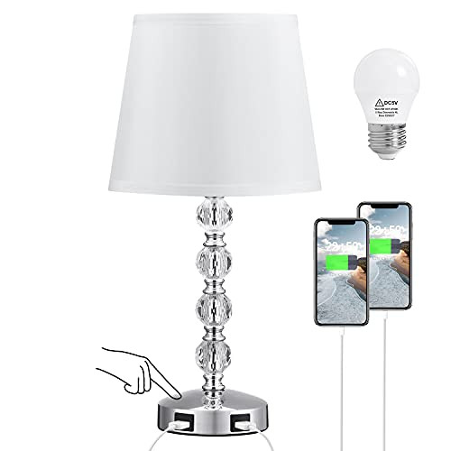 USB Crystal Touch Bedside Lamp Table Lamp with Dual USB Charging Ports Kakanuo Modern Nightstand Lamp Bedroom Lamp Touch Lamp for Bedroom Living Room Guest Room and Office-LED Bulb Included-
