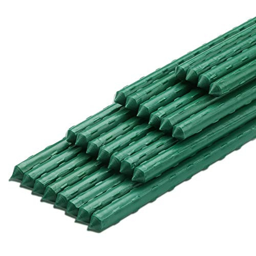 Ativia 4FT 25PCS Garden Stakes Plant Support Steel Tube  and  Plastic Coated Sturdy Metal Sticks Plants Supporter for Gardening Tomato Cucumber Strawberry Bean Tree Vegetables -25 Pack-48 Inches Green-