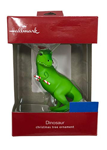 Hallmark 2018 T-Rex Dinosaur with Christmas Hat and Candy Cane Ornament