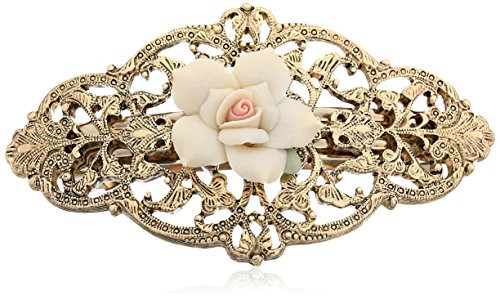 1928 Jewelry Gold-Tone Ivory Porcelain Rose Hair Barrette